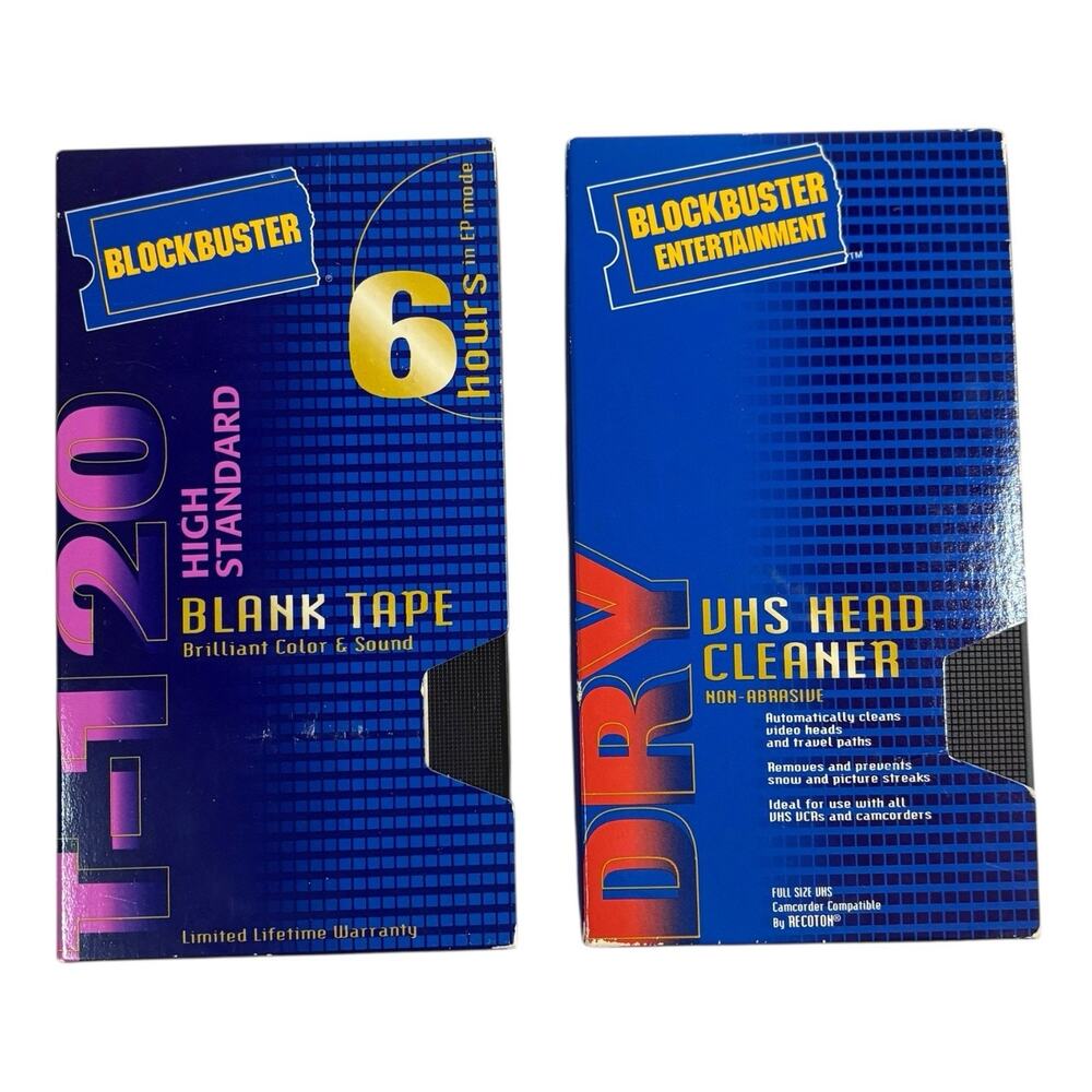 VTG Blank Tape Blockbuster Video T-120 VHS High Standard Tape & VHS Head Cleaner